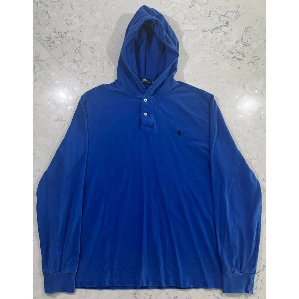 Polo Ralph‎ Lauren Jersey Hooded Shirt Mens XL Blue Long Sleeve Classic Fit Logo